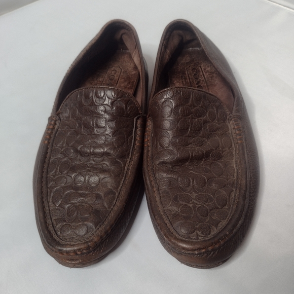 Coach Mens Jake Brown Embossed Leather Slip On Loafers 7.5 Brown House Shoes JJ - Picture 1 of 9